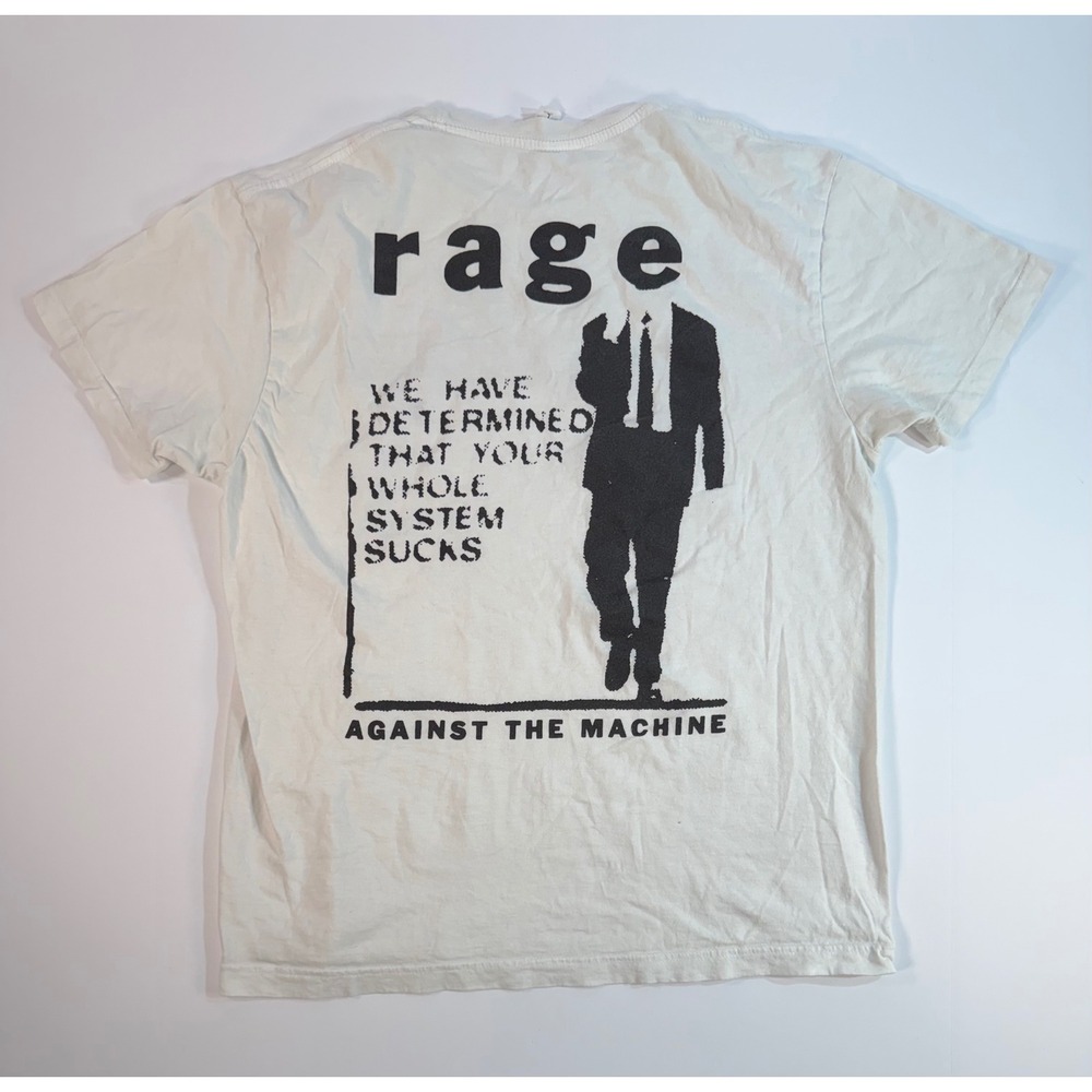 Rage Against The Machine T-Shirt White System Sucks Graphic Band Tee Mens Large